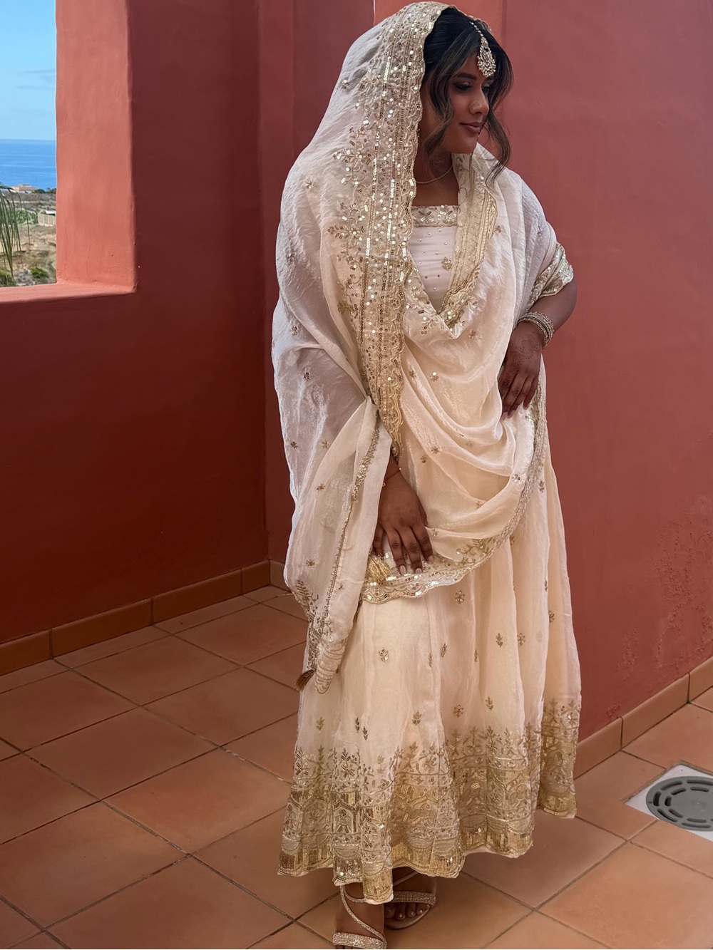 Ivory Embellished A-Line Women's Skirt with Matching Dupatta